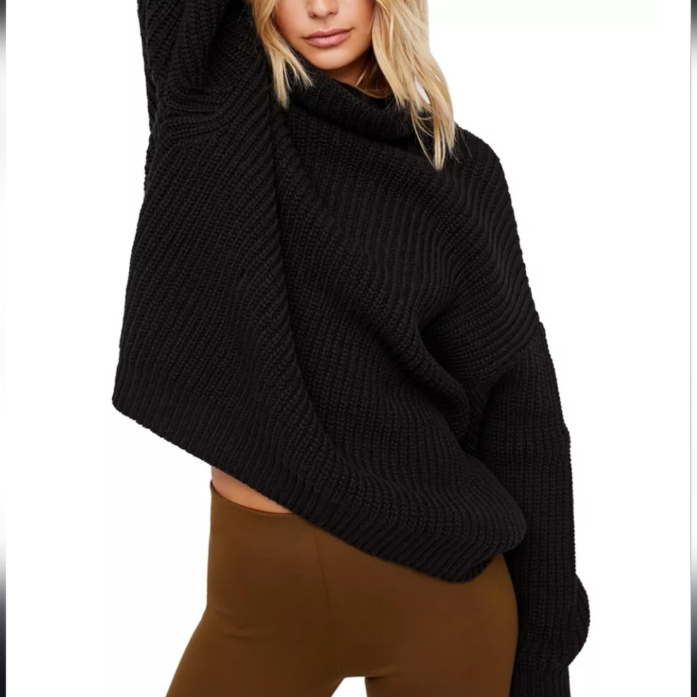 Free People Women's Swim Too Deep OversizedBlack Knit Sweater - Sizw XL